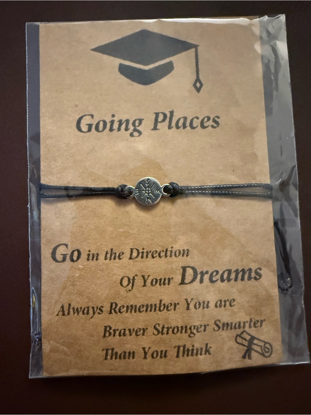Graduation - Black Cord Inspirational Bracelet with Silver Charm